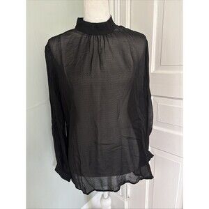 J McLaughlin Womens Long Sleeve Black Sheer Mock Neck Lonne Blouse Size M